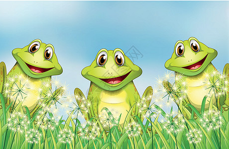 花园里三个快乐的青蛙图片
