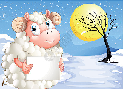 雪中绵羊 有空标牌图片