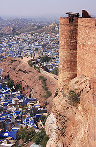 从印度Mehrangarh堡观察到的Jodhpur市地标庭院房子景观旅行建筑学博物馆堡垒文化废墟图片