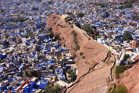 从印度Mehrangarh堡观察到的Jodhpur市房子堡垒砂岩文化爬坡城市庭院建筑景观博物馆图片