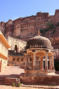 印度约德普尔历史城市文化砂岩景观蓝色建筑学博物馆纪念碑爬坡图片