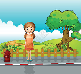 一个小女孩站在木篱旁的一小姑娘图片
