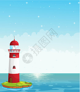 海中一个灯塔 在海中绘画风景天空资源土壤地面海洋星星杂草房子图片