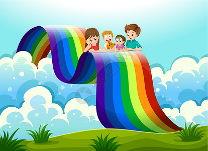 在彩虹之上的一家人图片