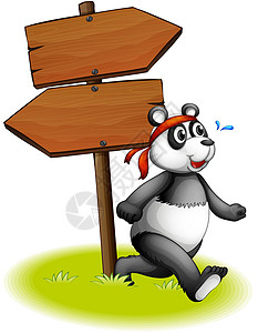 木箭头旁边的一只熊猫图片
