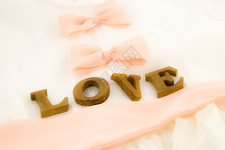 爱的言语和穿着桃子弓丝带的装饰织物纺织品领带已婚裙子情感周年纪念日婚礼丝带图片