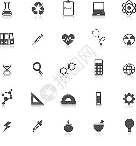白色背景有反射效果的科学图标化学实验科学性计算器实验室技术遗传学家药店医生力量图片