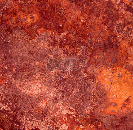 红色生锈金属背景乡村腐蚀黄铜盘子钣金金属板床单合金图片