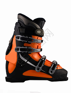 白上孤立的橙色滑雪鞋图片