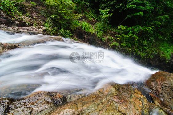 沙里卡瀑布森林苔藓场景幸福石头旅行瀑布荒野溪流树木图片