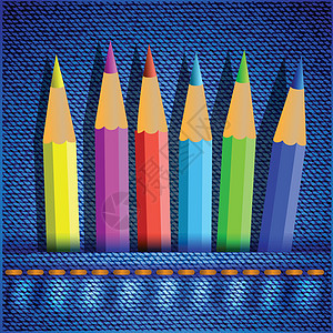 一组彩色铅笔织物光谱蓝色团体工作棉布纺织品绘画牛仔布牛仔裤图片