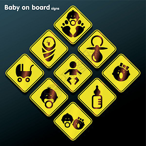 矢量平板婴儿在机上标记成套警告插图司机车辆孩子运输父母旅行木板家庭图片