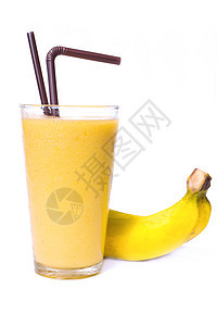玻璃中香蕉冰淇淋白色牛奶盘子眼镜早餐水果味道饮料奶昔果汁图片