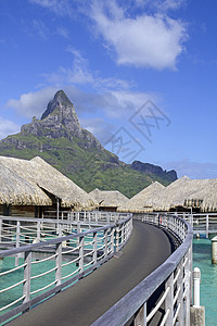 别墅屋顶Bora Bora 地标木头热带天空假期别墅绳索奢华情调酒店小屋背景