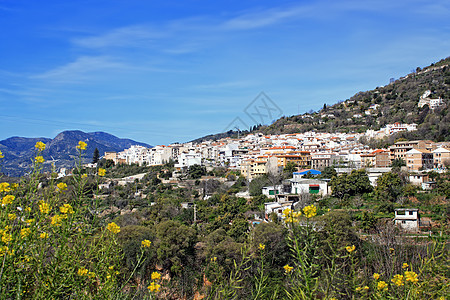 西班牙安达卢西亚白村旅行旅游屋顶粉饰村庄爬坡建筑物建筑学山坡风景图片
