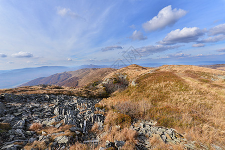 Bieszczady山脉旅行地形爬坡途径尖峰荒野床单顶峰岩石公园图片