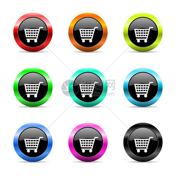 网络手动图标集电子商务销售篮子金属大车圆圈图标市场红色零售图片