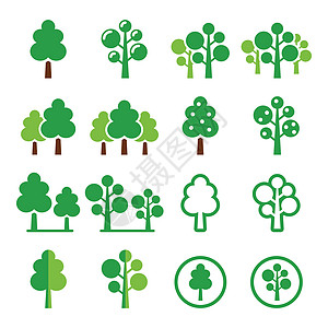 树木 森林 公园矢量绿色图标集图片
