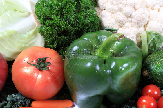 绿色的葡萄或樱桃番茄洋葱香菜展示营养红色白菜饮食多叶市场蔬菜图片
