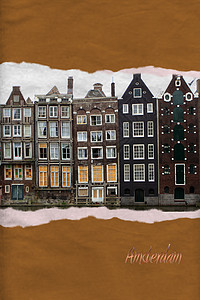 阿姆斯特丹的房屋撕破纸面明信片图片