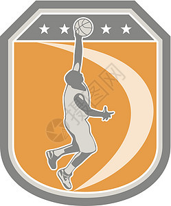 篮球球玩家反弹球盾牌雷特罗波峰扣篮插图男性运动星星芭蕾舞者运动员男人图片