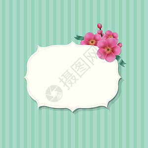 带有樱花鲜花的旧标签植物曲线宏观花瓣墙纸季节贴纸叶子卡片横幅图片