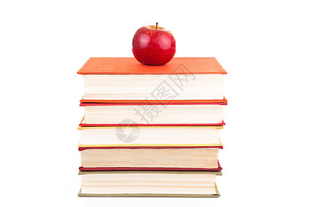 带有红苹果的堆叠书白色教育文学红色小说页数艺术阅读图片