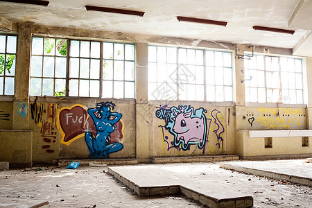 废弃建筑房子壁画涂鸦灰尘灾难窗户破坏保险环境场景图片