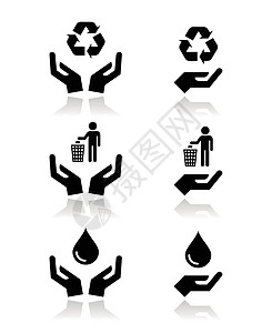 手握绿色生态符号图标集的绿色 生态标志回收男人行星垃圾一部分地球商业世界生物反射图片