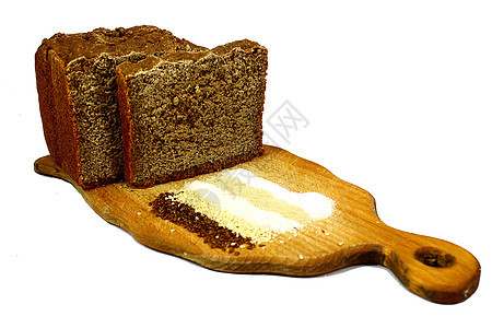 黑板上的棕面包芝麻小麦粮食亚麻美食木头谷物面粉营养早餐图片