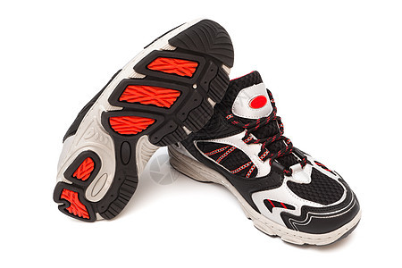 现代运动鞋水平培训师运动鞋带皮革橡皮红色白色尼龙工作服背景图片