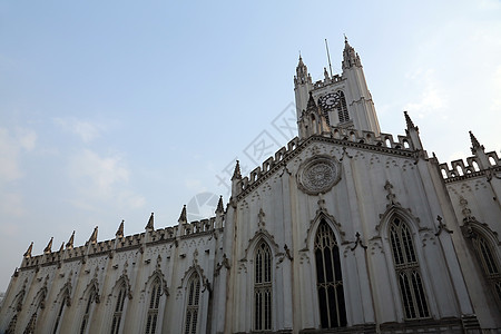 圣保罗天主教 加尔各答建筑地标宗教白色大教堂教会建筑学遗产蓝色窗户图片