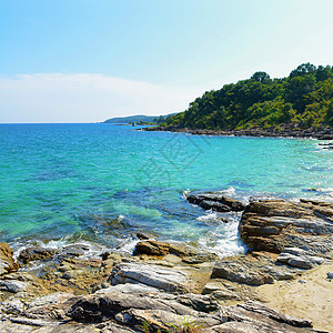 泰国科赫岛热带海滩和海的热带海滩和海洋季节风景海浪假期叶子天堂天空晴天太阳海岸图片