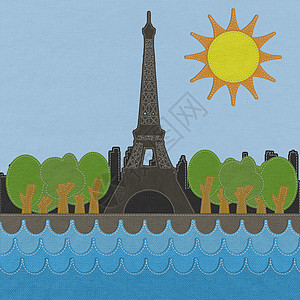 Eiffel塔台 巴黎 法国布料背景缝合风格城市场地国家材料建筑地平线地标旅游天空帆布图片