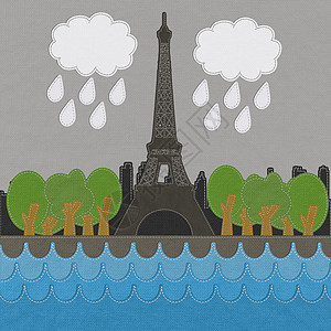 Eiffel塔台 巴黎 法国布料背景缝合风格天空接缝地标假期国家夜生活建筑吸引力城市标签图片