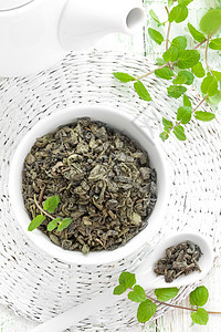 含薄荷茶的茶枝条兴奋剂刺激薄荷饮料香气时间芳香植物药品图片