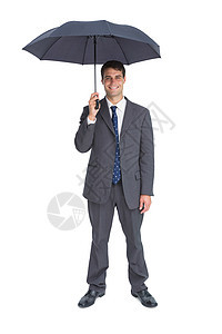 带着灰色伞的快乐商务人士图片