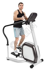 一个人做步式机锻炼运动员微笑运动健身房力量肌肉白色男性训练中年图片