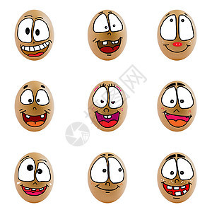 以快乐的脸蛋收集的鸡蛋微笑朋友创造力白色团体乐趣食物情感背景图片