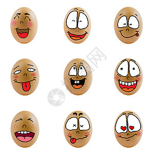 以快乐的脸蛋收集的鸡蛋朋友团体情感食物微笑乐趣白色创造力背景图片