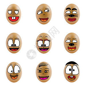 以快乐的脸蛋收集的鸡蛋乐趣白色朋友食物情感创造力微笑团体背景图片