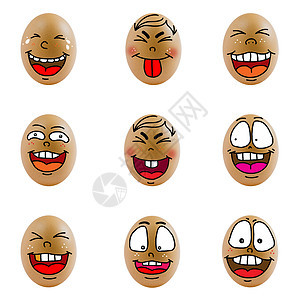 以快乐的脸蛋收集的鸡蛋白色乐趣食物朋友团体情感微笑创造力背景图片