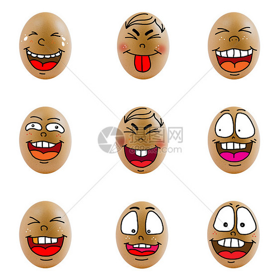 以快乐的脸蛋收集的鸡蛋白色乐趣食物朋友团体情感微笑创造力图片