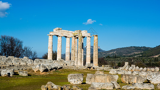 尼米亚古代宙斯寺废墟考古学地标遗产文化历史大理石石头天空蓝色图片