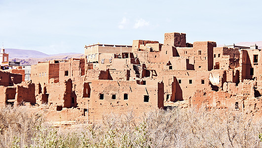 摩洛哥瓦尔扎扎扎特附近被加固的镇力量房屋旅行古堡文化遗产全景旅游绿洲建筑图片