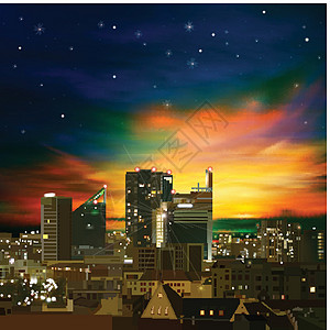夜晚城市的抽象背景背景景观黑色地标全景建筑学办公室土地摩天大楼天空照明图片