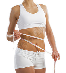 腰部的年轻运动女性组织腰围女士数字女孩橘皮肥胖训练磁带皮肤图片