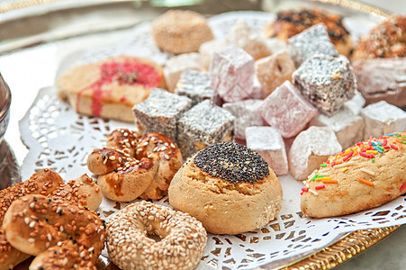 土耳其喜悦的甜点情调糖浆文化蜂蜜开心果咖啡店果仁糕点糖果面包图片