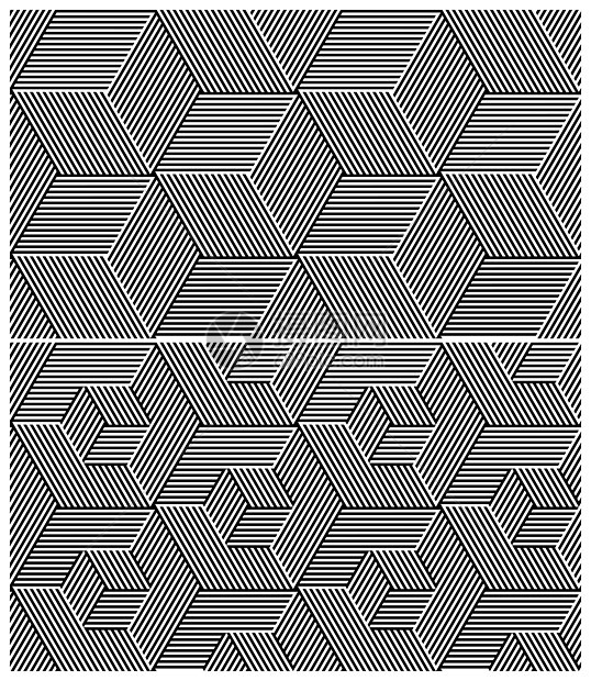 两套 BW 无缝模式 立方元素设计条纹插图灰阶黑与白光栅化图片