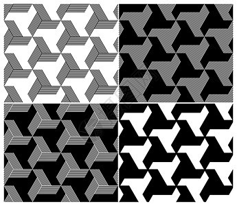 4套B和W无缝模式 三角元素光栅化黑与白空间设计插图灰阶条纹图片
